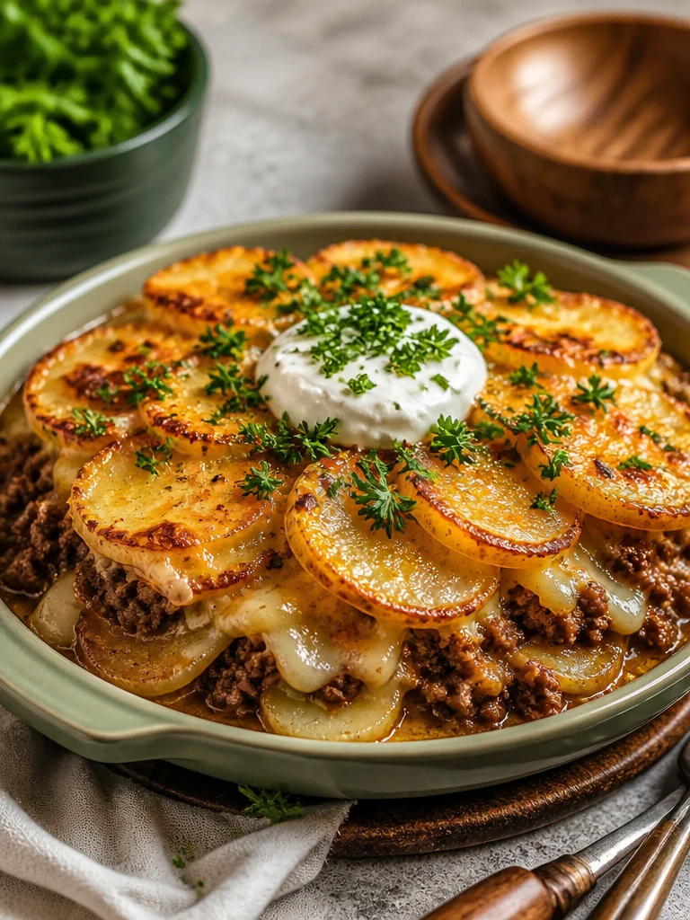 Horno saludable con carne y papas listo para una cena familiar