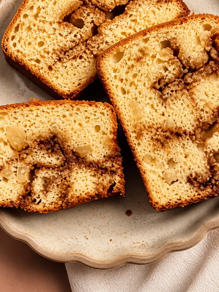 Rebanadas de pan de manzana casero recién horneado con canela.