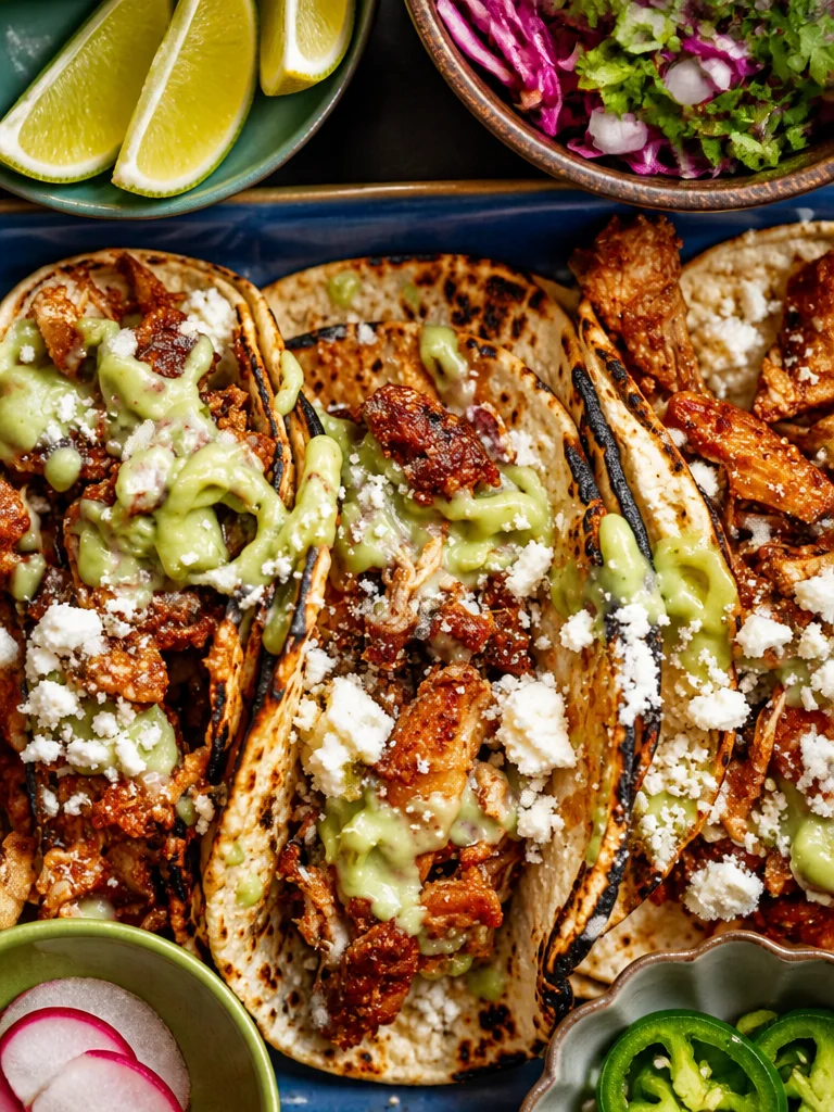 Tacos de pollo preparados en olla de cocción lenta y estufa