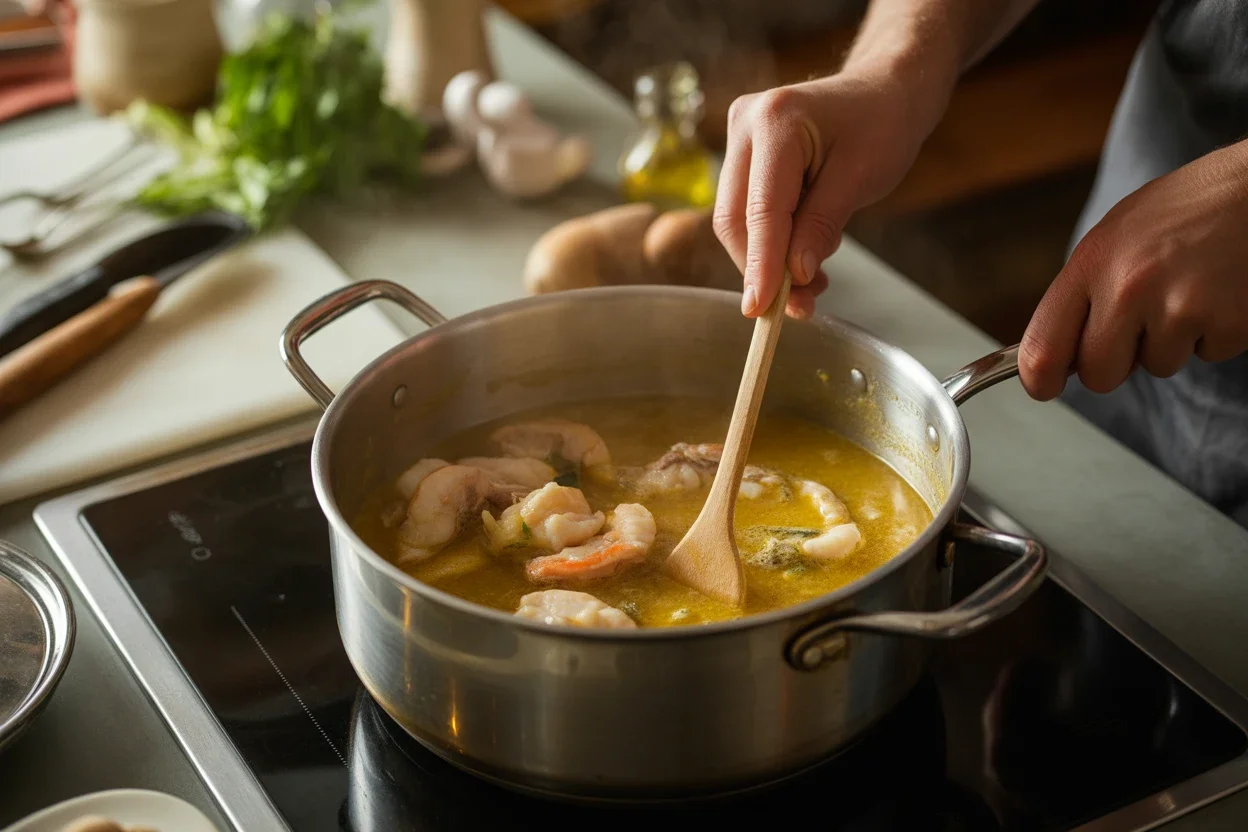 Merluza con gambas y almejas