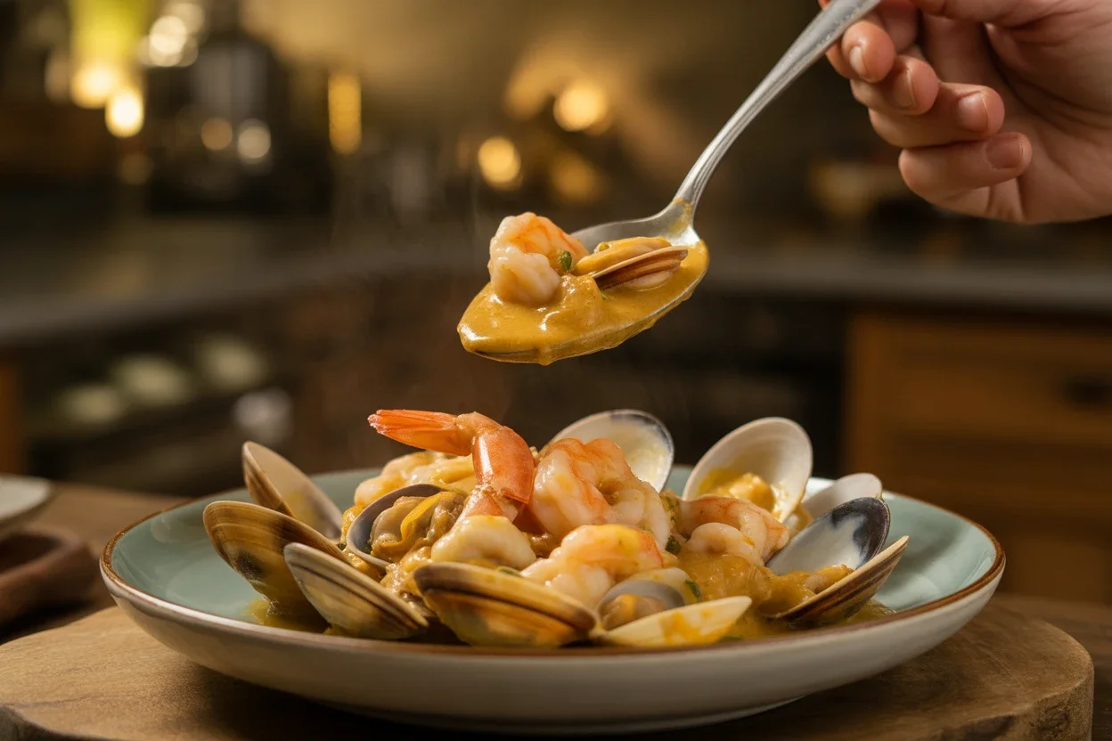 merluza con gambas y almejas