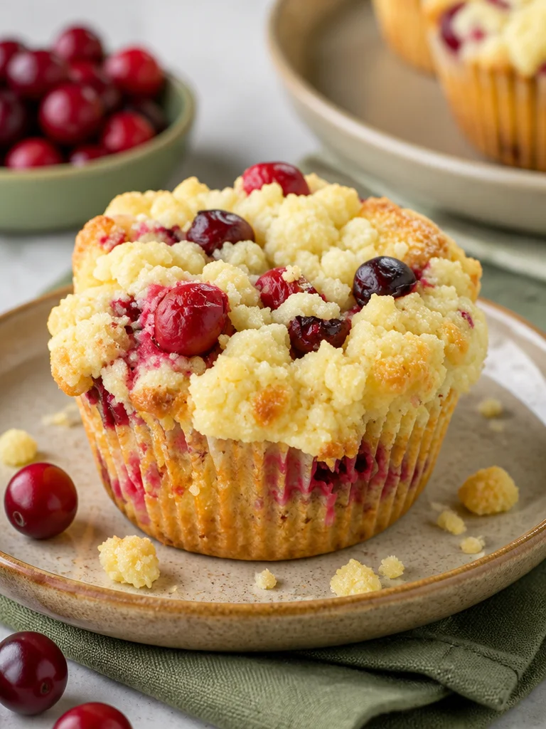 Muffins de arándano naranja con cobertura de streusel recién horneados