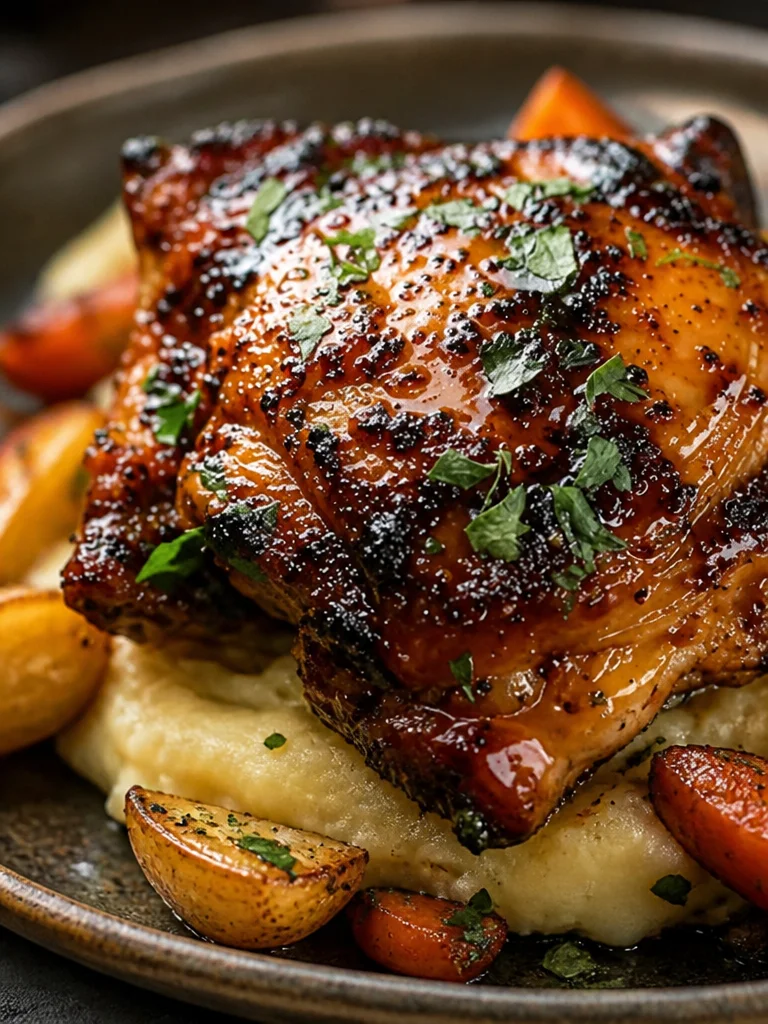 Muslos de pollo con miel chipotle y puré de patatas con gouda ahumado