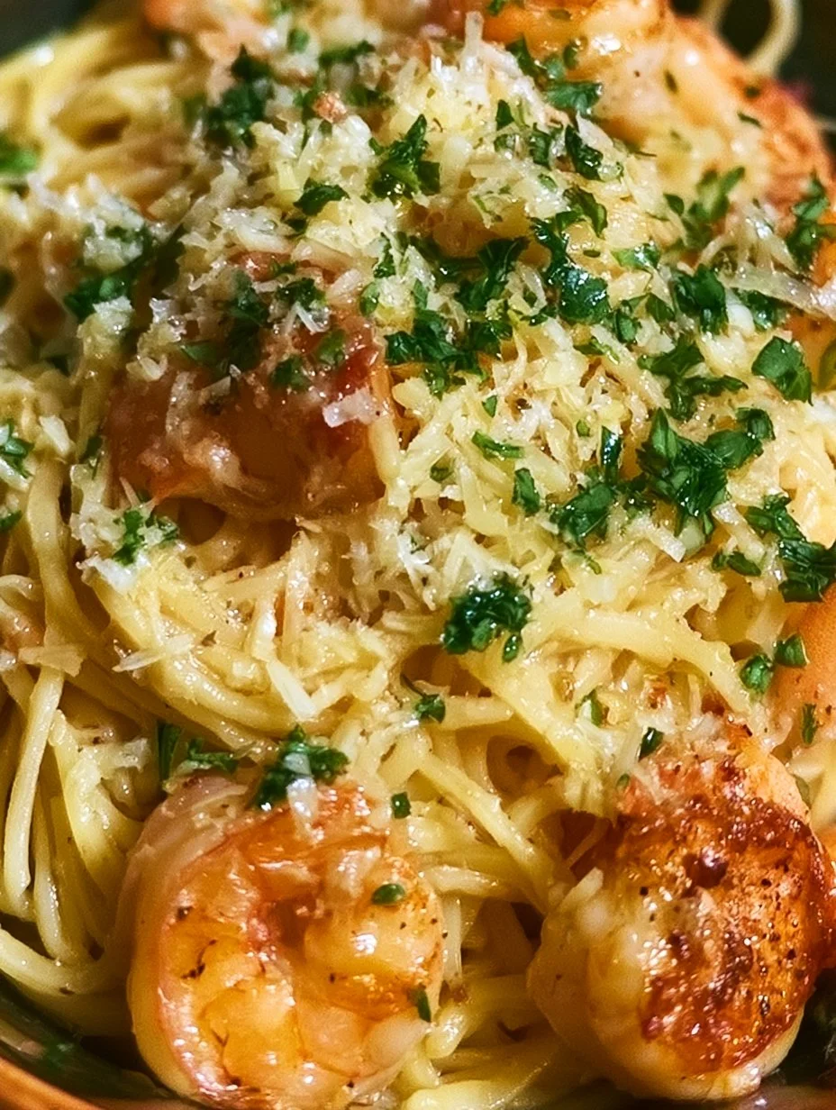 Pasta cremosa de camarones al ajo