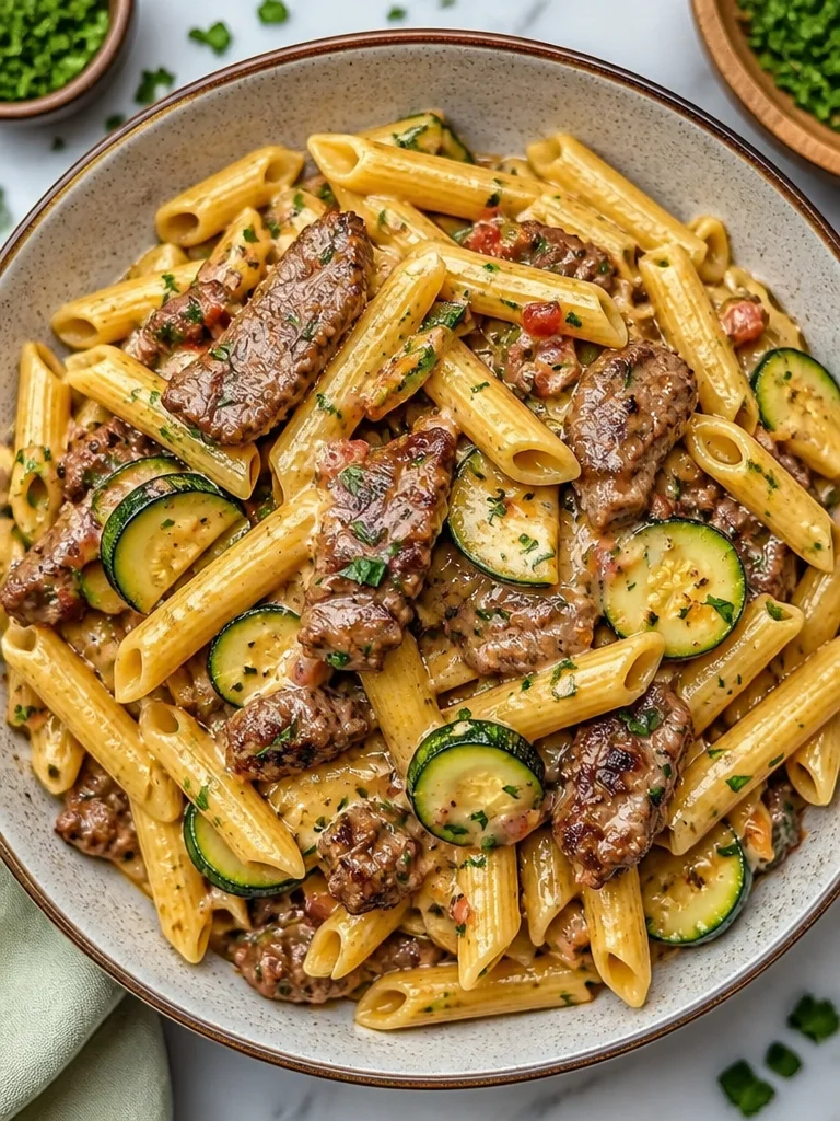 Pasta Penne Cremosa y Saludable con Calabacín y Parmesano
