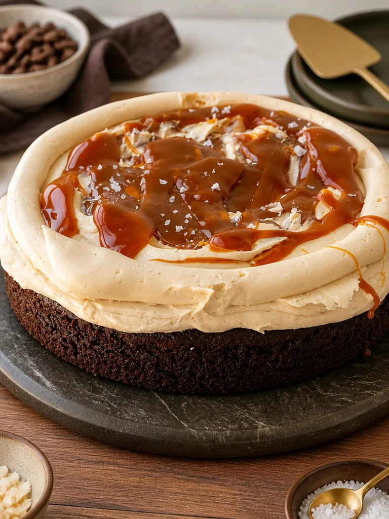 Pastel de Chocolate y Caramelo Salado con decoración llamativa