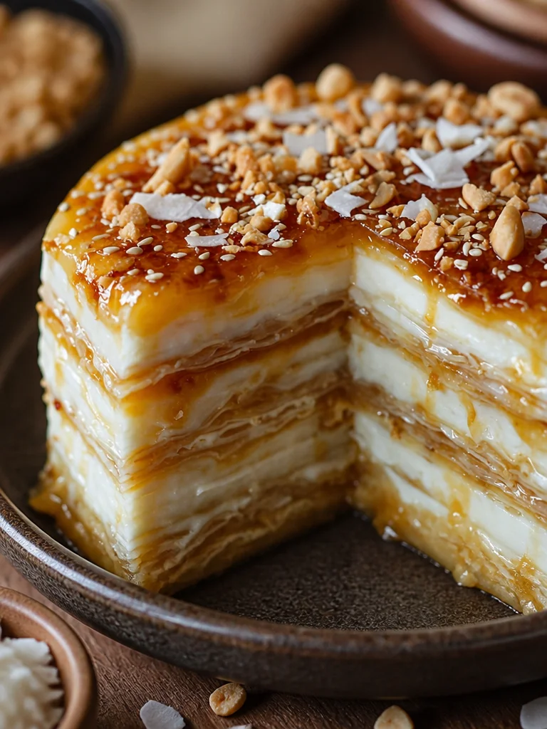 Pastel de papel de arroz decorado con capas de caramelo exquisitas