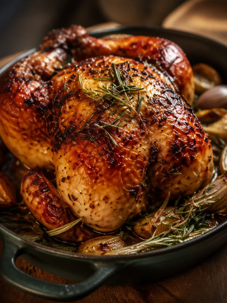 Plato de pollo asado fácil con ajo y hierbas