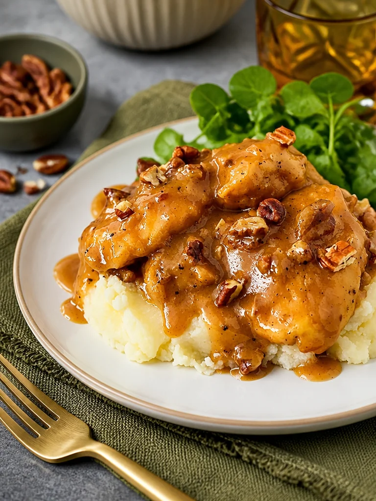 Plato de Pollo Pecan con Bourbon de Arce listo para servir