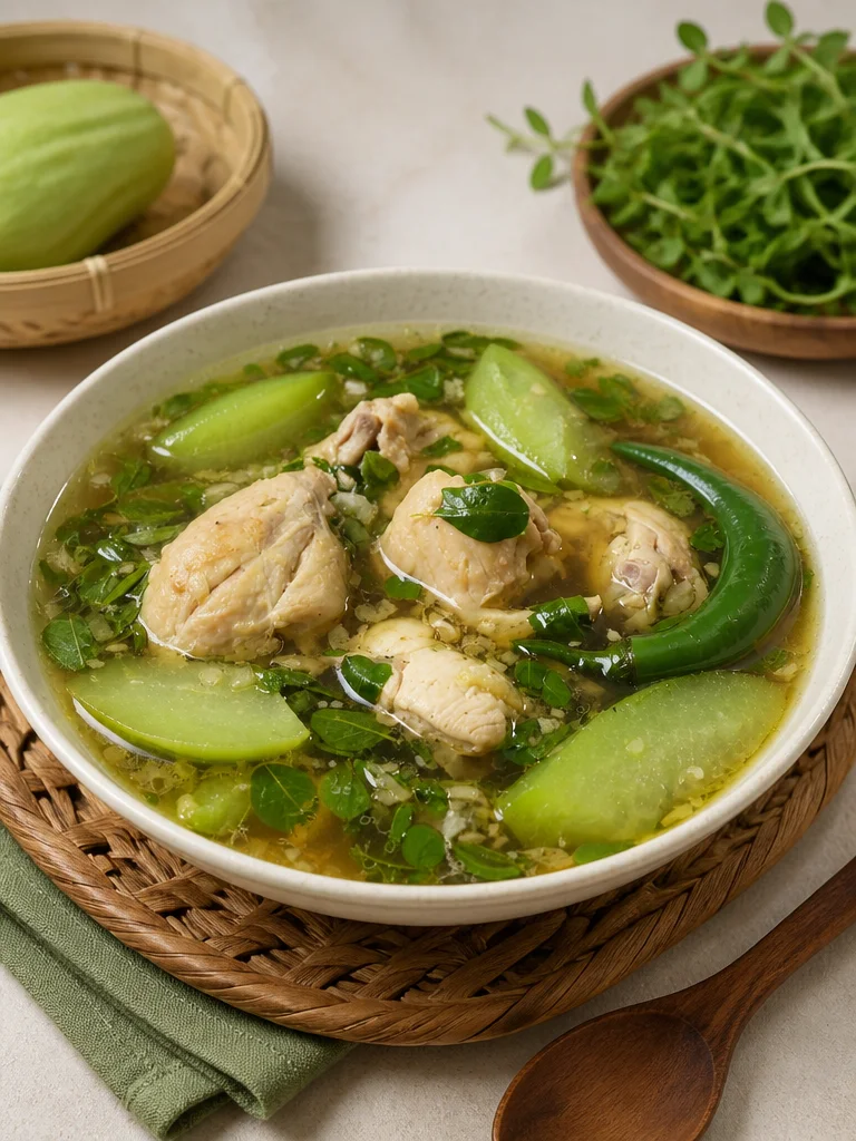 Plato de Pollo Tinola con verduras frescas en un tazón
