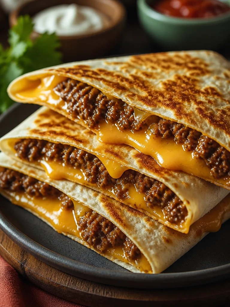 Deliciosas quesadillas de cheeseburger servidas en un plato.