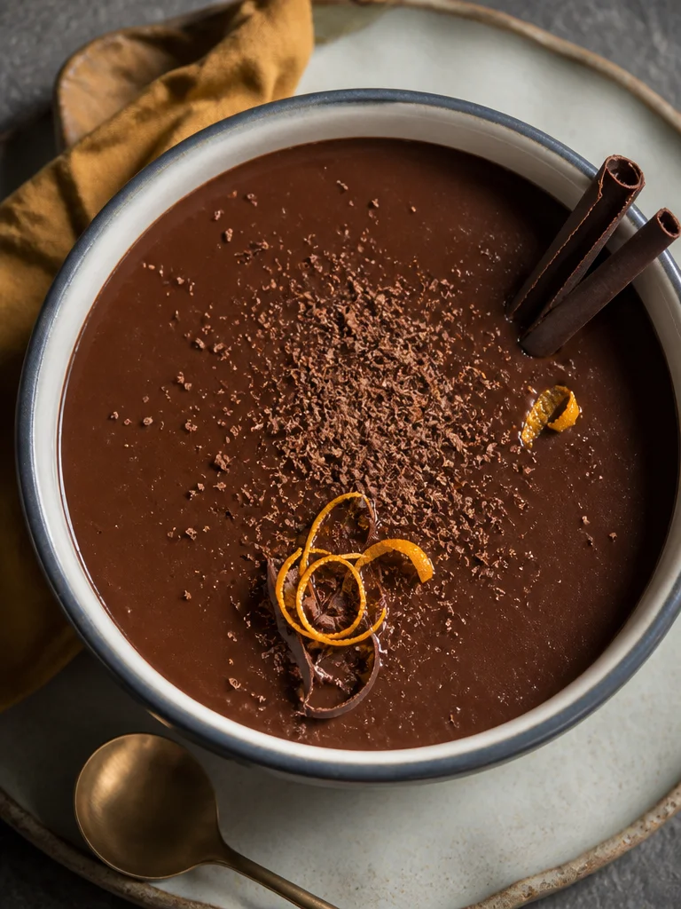 Batido de chocolate caliente con naranja en un vaso decorado