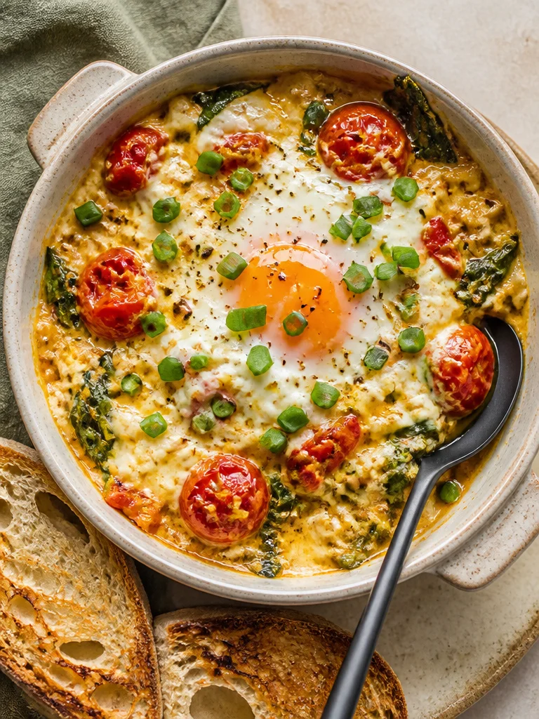 Huevos con feta al horno, receta mediterránea deliciosa para desayuno