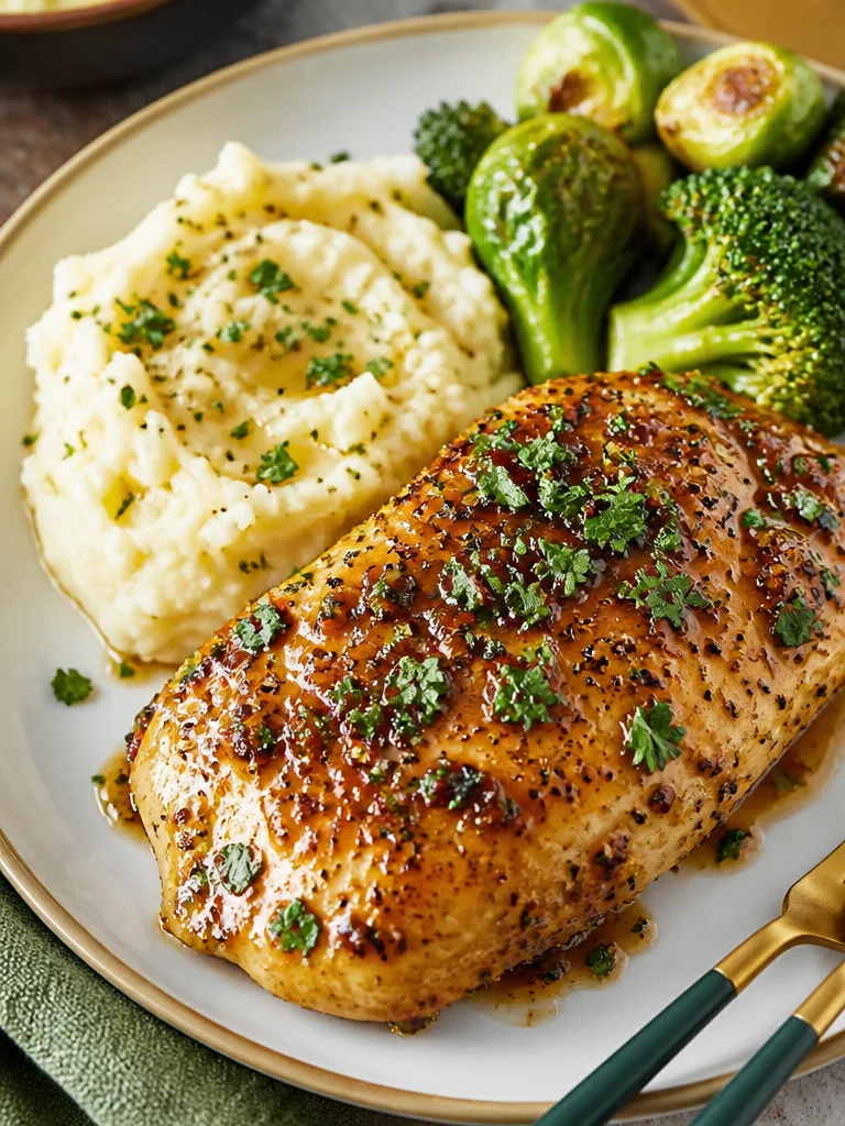 Pollo al horno con miel y mostaza dijon servido en un plato