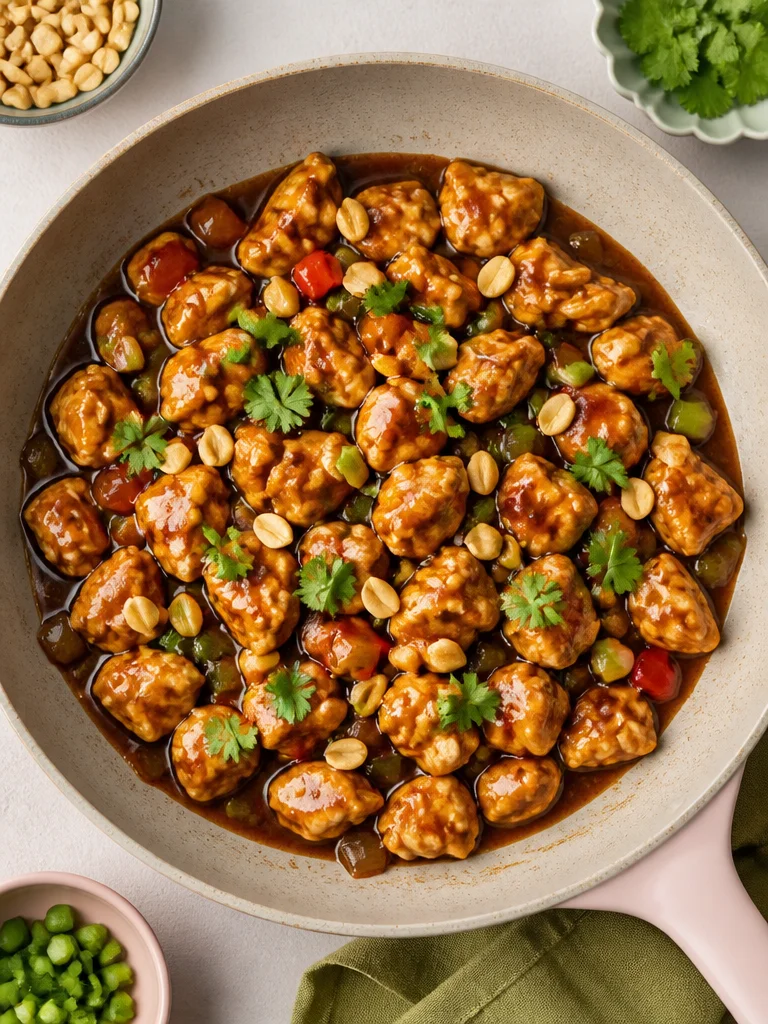 Plato de Pollo Kung Pao Keto con ingredientes frescos y sabrosos.