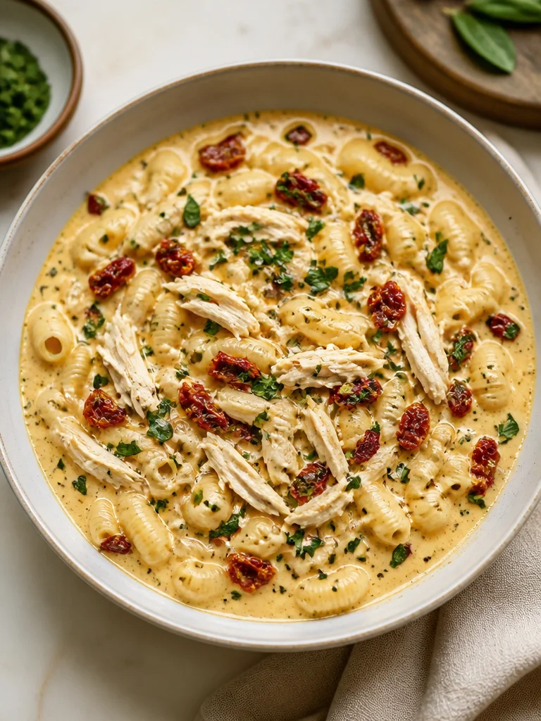 Sopa cremosa de pollo deliciosa y fácil de preparar.