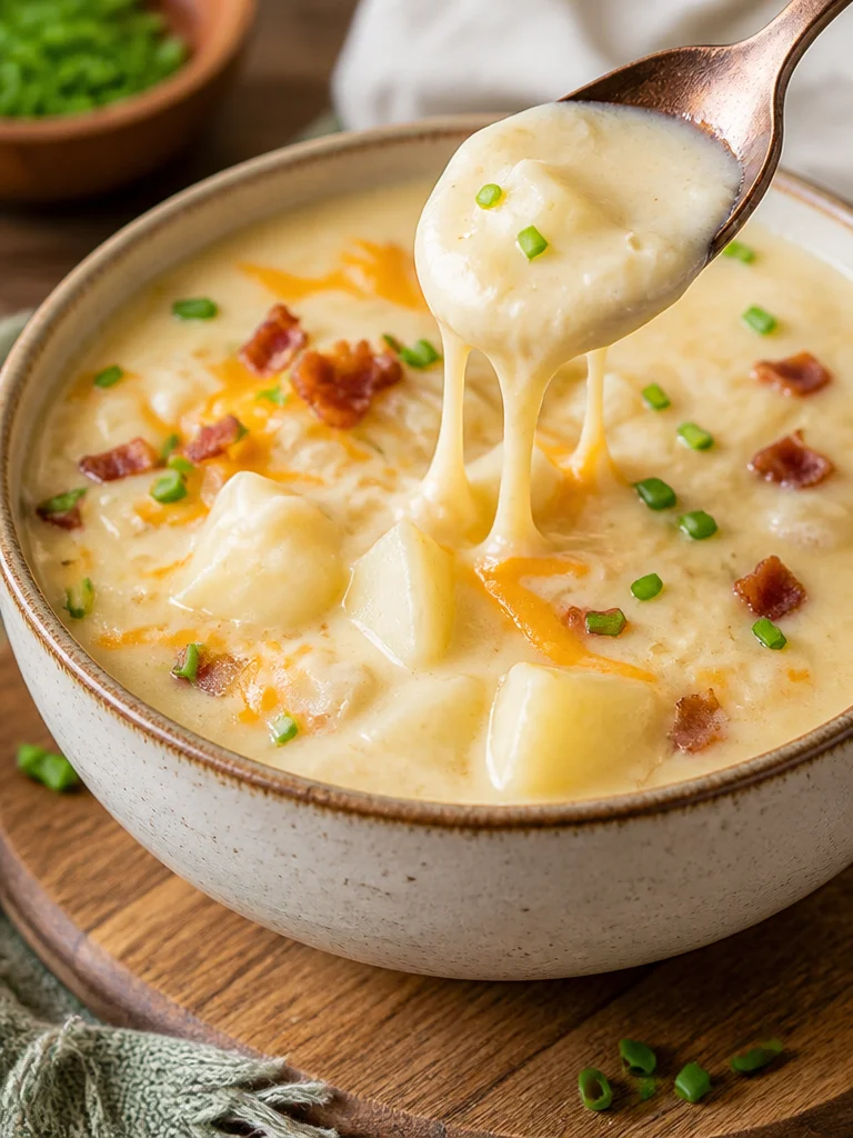 Sopa de Papa Horneada Cargada en un bol, lista para servir.