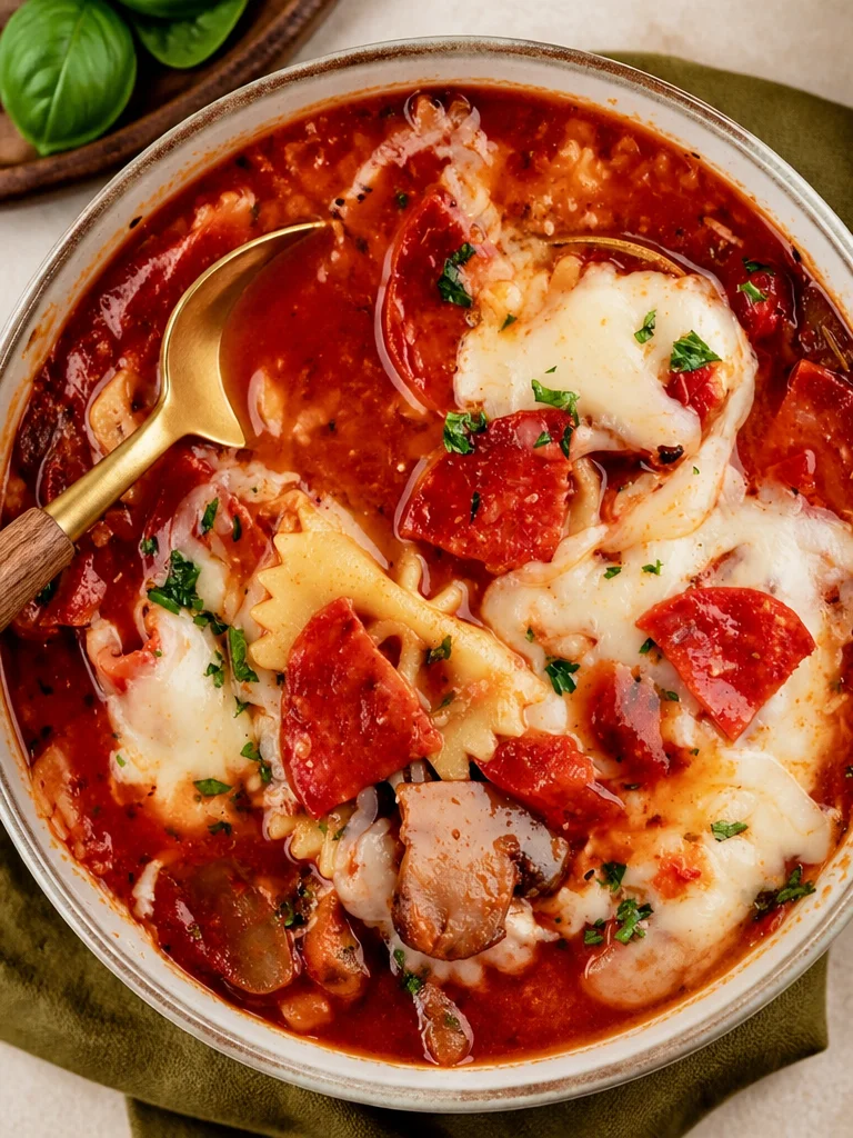 Receta de sopa de pizza con sabor intenso y sin costra.