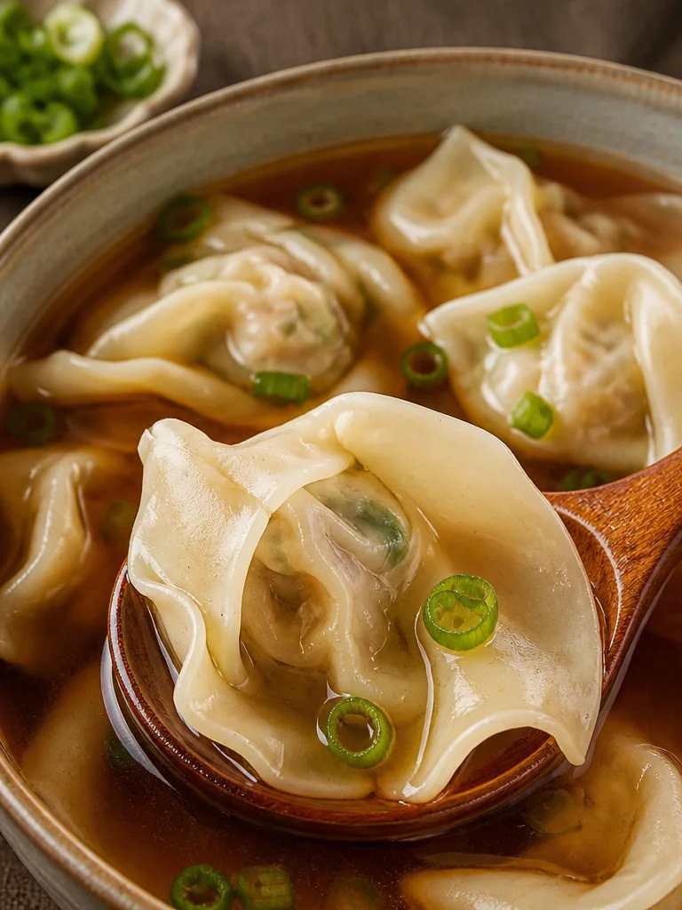 Receta fácil de sopa de wonton con ingredientes frescos y sabrosos