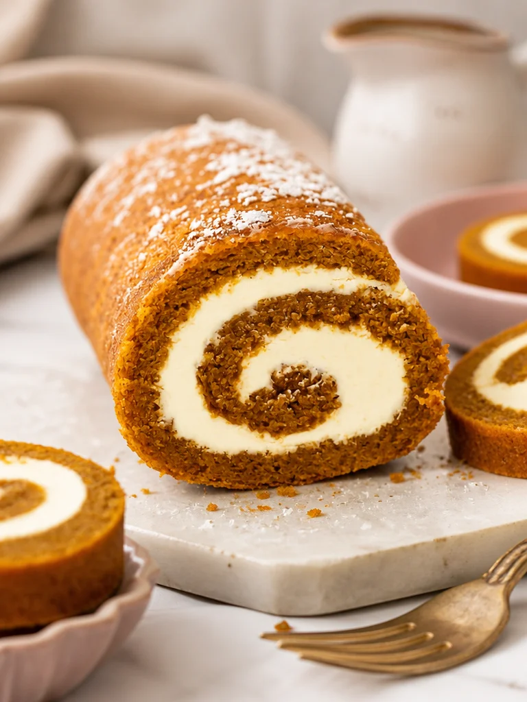 Deliciosos rollos de calabaza recién horneados con crema y especias