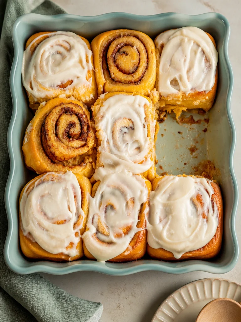 Rollos de canela con calabaza recién horneados