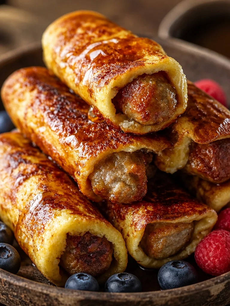 Rollos de French Toast con Salchicha listos para servir en un plato
