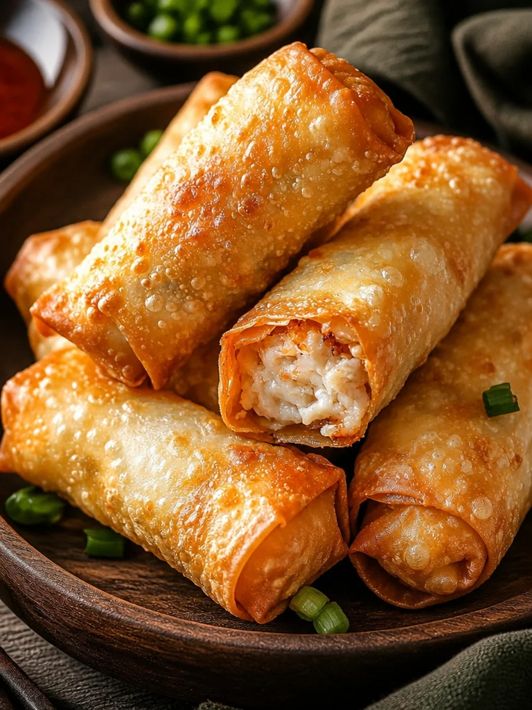 Rollos de Huevo de Rangoon de Cangrejo recién horneados y crujientes