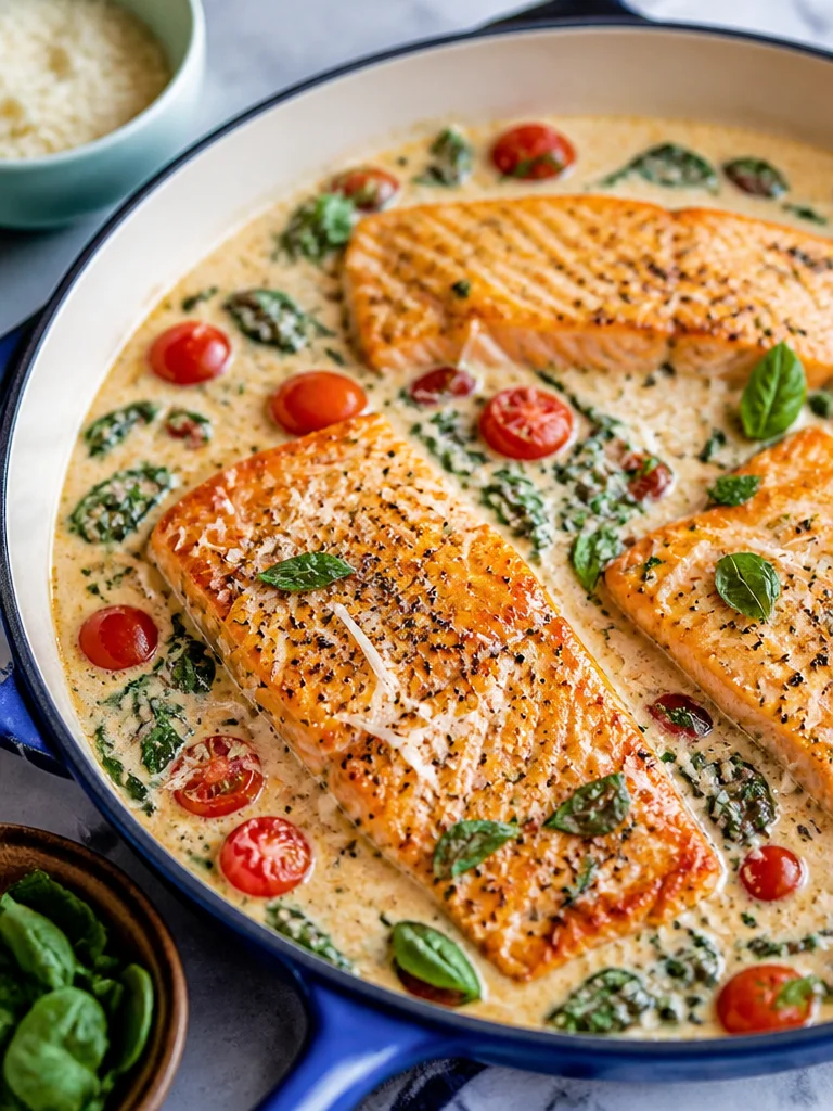 Plato de Salmón Toscano Cremoso listo en 30 minutos