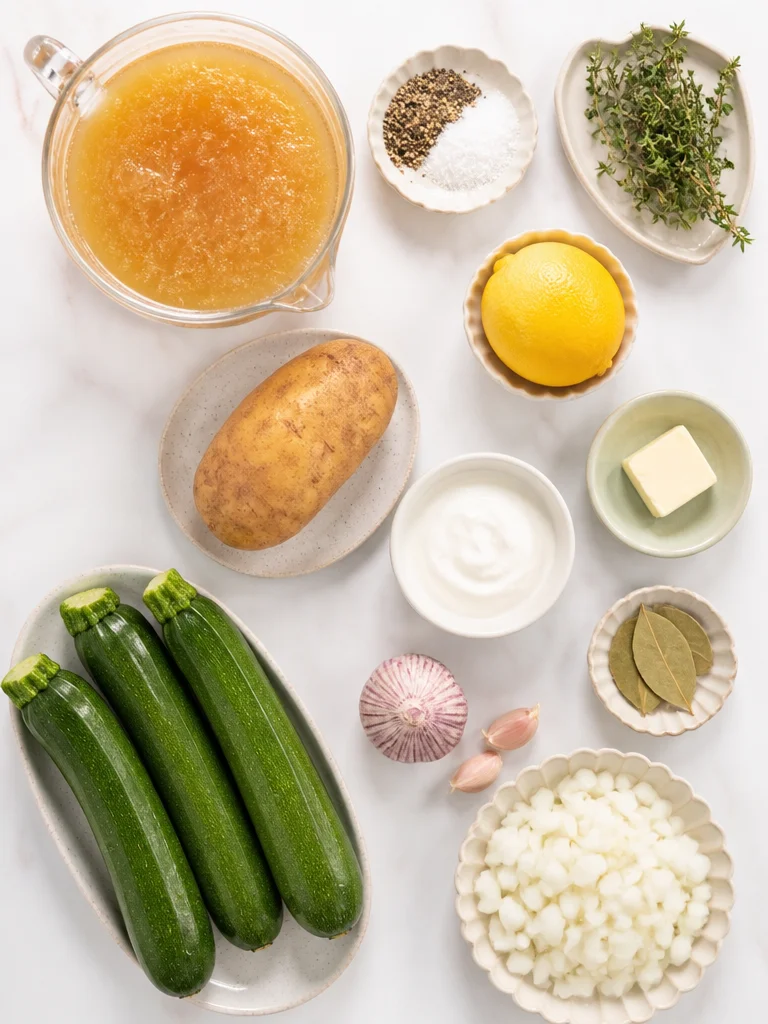 Sopa cremosa de calabacín con yogur griego en un tazón
