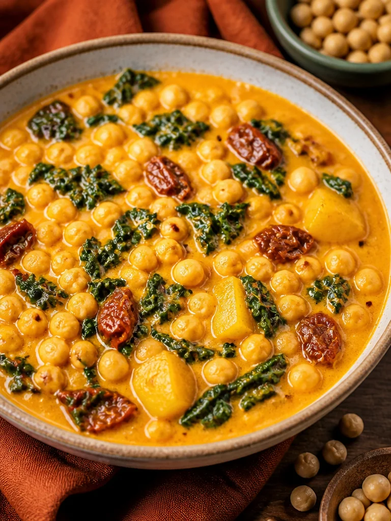 Sopa cremosa de garbanzos al estilo toscano en un tazón