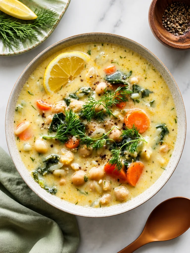 Sopa de garbanzos griega con limón, plato saludable y sabroso
