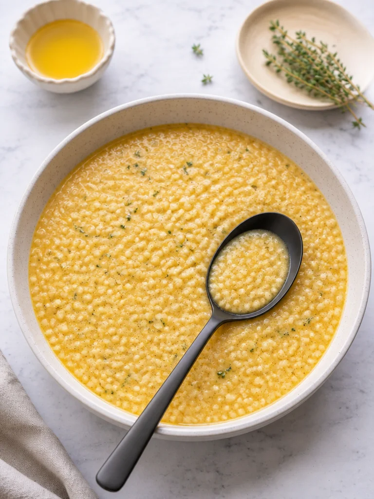 Sopa de penicilina italiana con caldo de huevo y acini di pepe.