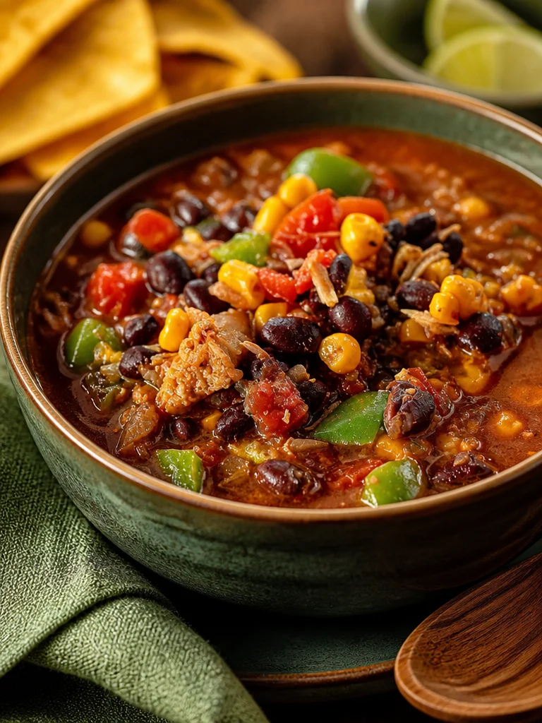 Sopa de pollo fiesta fácil y deliciosa en tazón, lista para servir.