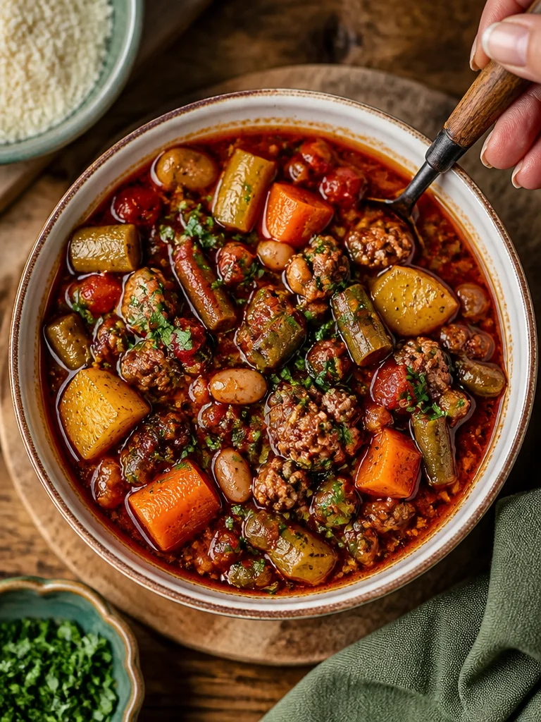 Plato de sopa de vaquero con ingredientes frescos y sabrosos