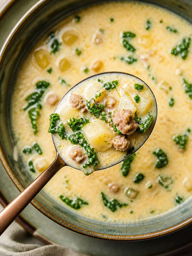 Sopa Toscana cocinada en olla de cocción lenta con ingredientes frescos