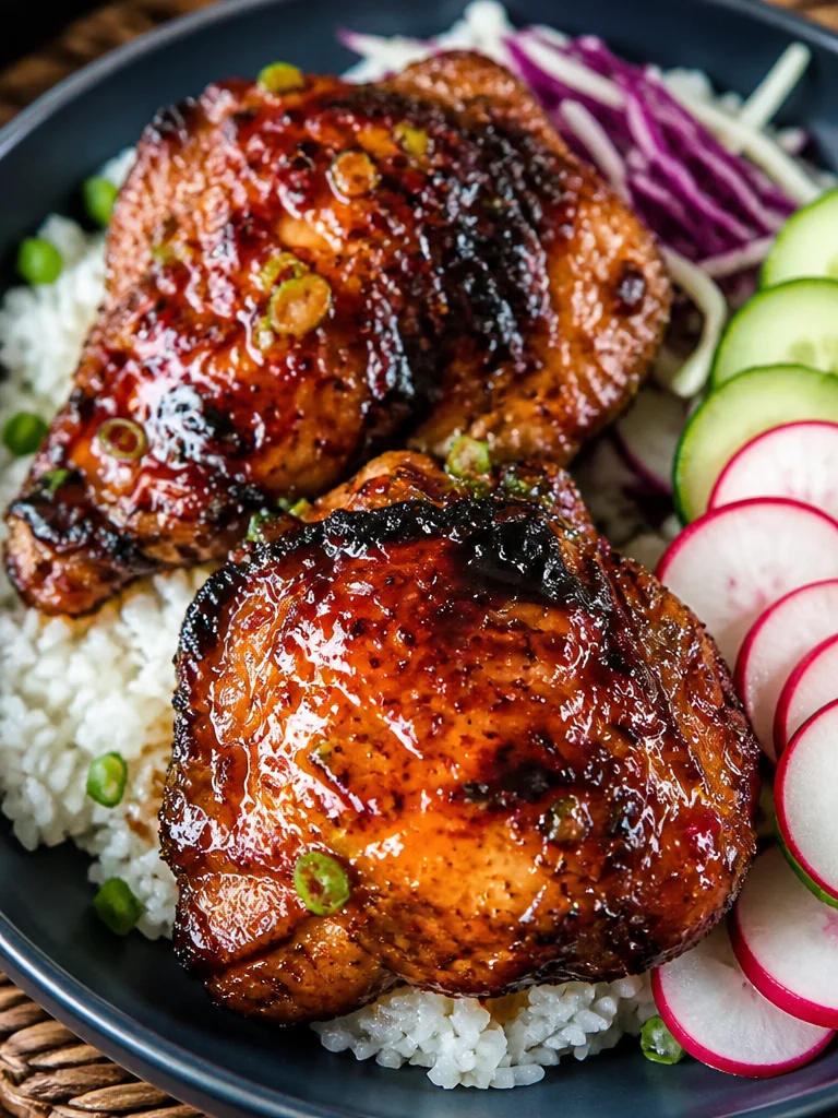 Muslos de pollo pegajosos y dulces con chile cocinados en freidora de aire