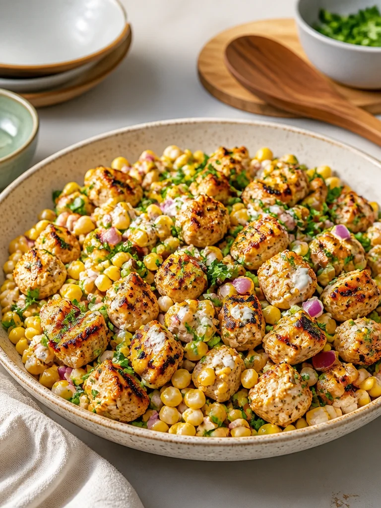 Ensalada de maíz callejero con pollo y alto contenido proteico