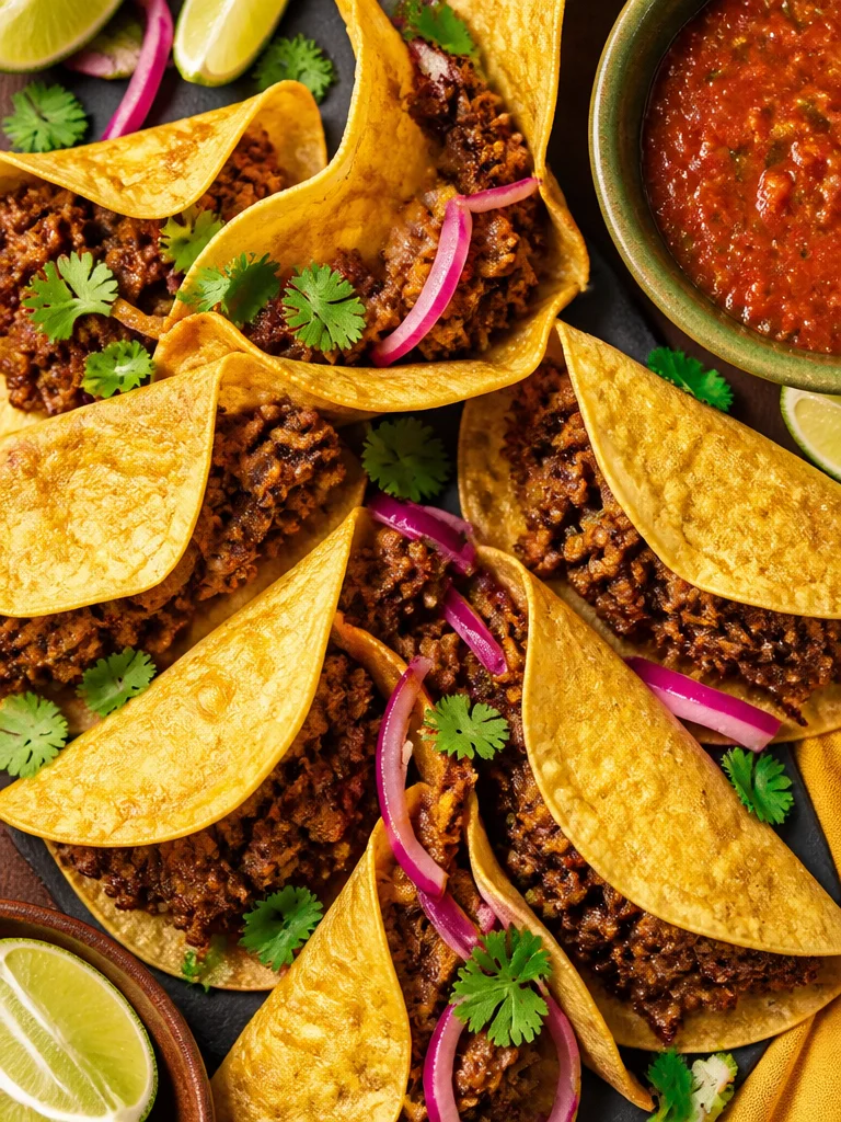 Tacos crujientes de carne molida servidos en un plato