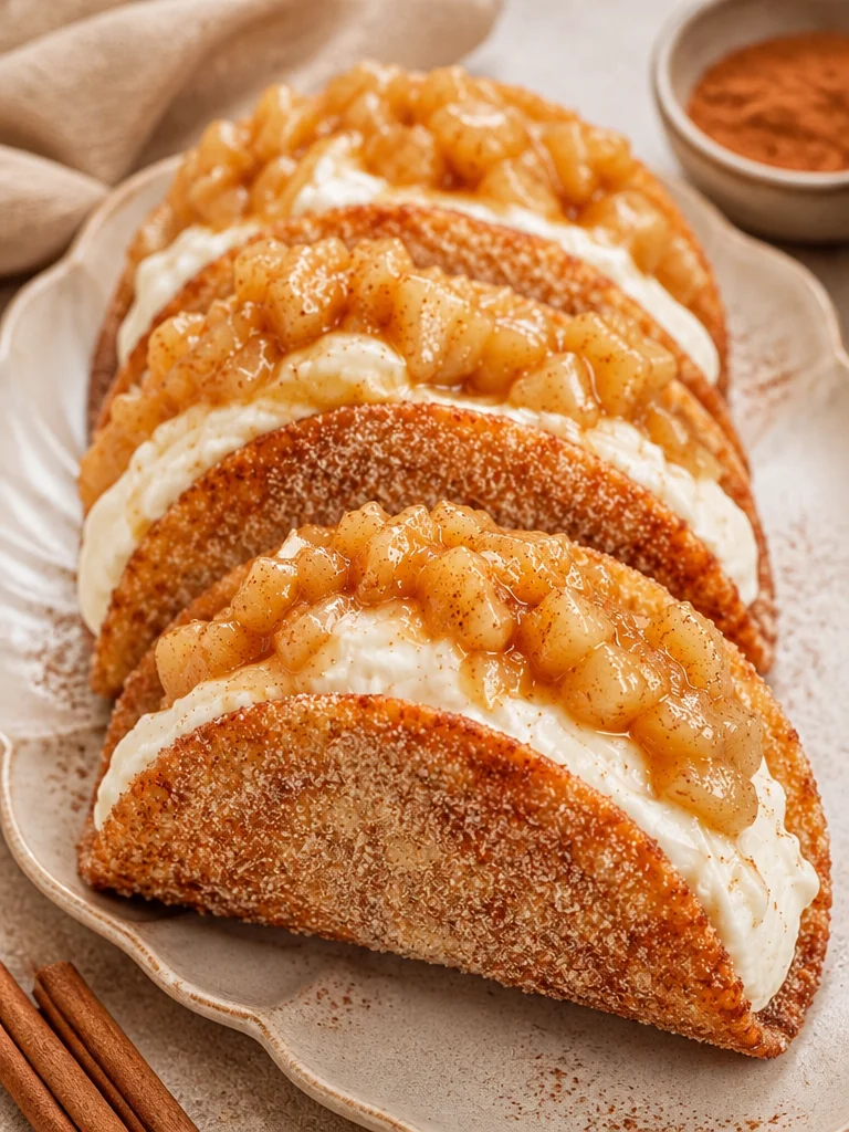 Tacos de cheesecake de manzana con sabor dulce y presentación atractiva
