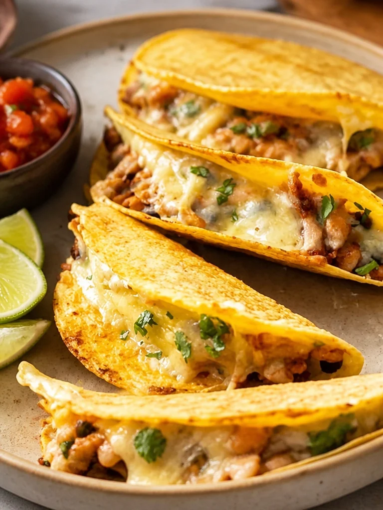 Tacos de pollo al horno con guarniciones frescas y sabrosas
