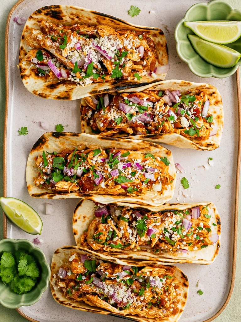 Tacos de pollo saludables preparados en olla de cocción lenta