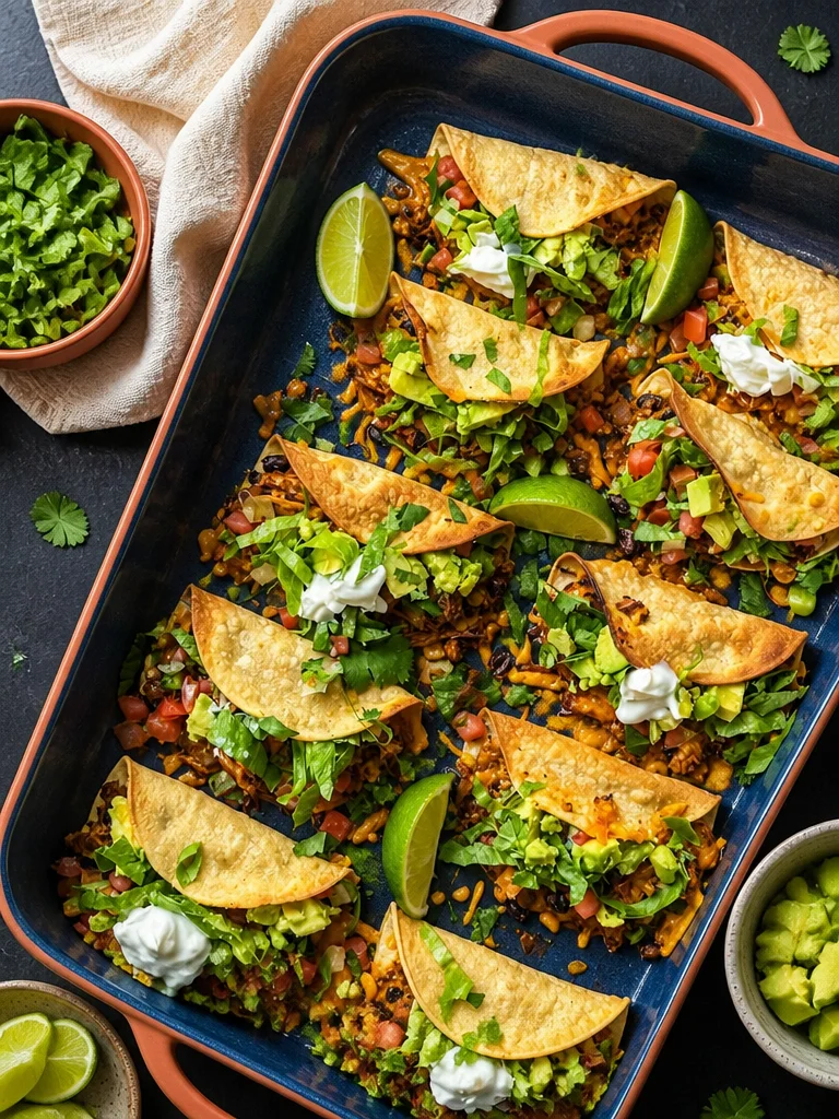 Receta fácil de tacos de pollo crujiente en una bandeja para hornear