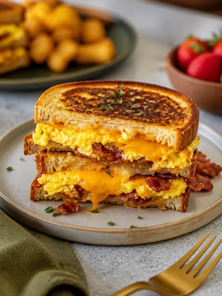 Tostada de queso a la parrilla recién hecha, lista para el desayuno